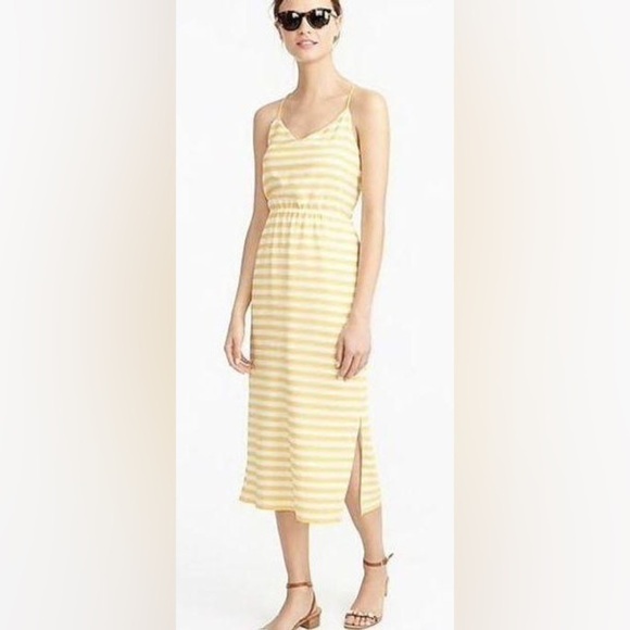 J. Crew Carrie 100% Silk Sleeveless In Yellow & White Midi Dress Size 2 - Picture 1 of 17